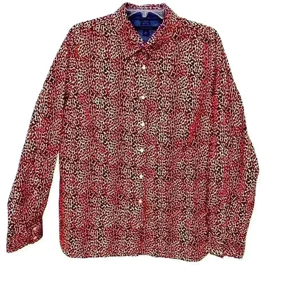 Tommy Hilfiger button down crisp 100%cotton Navy/Red animal print shirt-XL - Picture 1 of 8